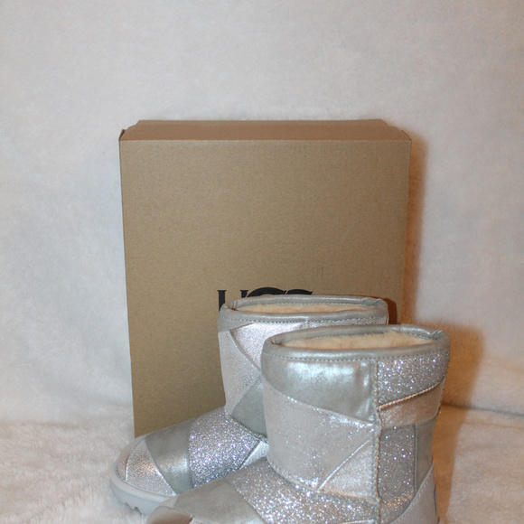UGG TODDLER PATCHWORK LEATHER BOOTS NEW SILVER - Picture 2 of 8